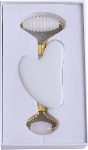 2 PC Gouache Roller And Gua Sha Set Natural Rose Quartz Facial Massager Guasha Board Face,type 10