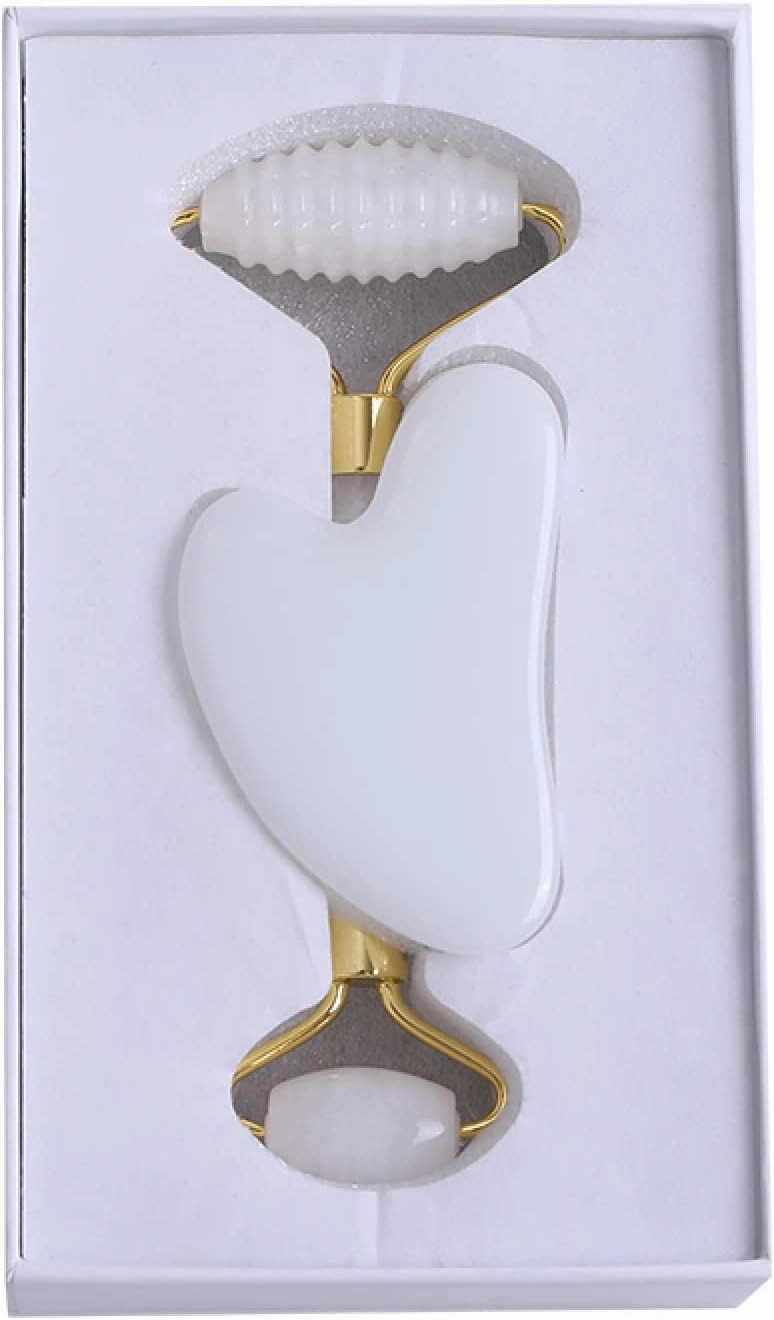 2 PC Gouache Roller And Gua Sha Set Natural Rose Quartz Facial Massager Guasha Board Face,type 10