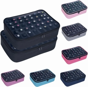 2 Pcs Small Clear Nail Polish Organizer Holds 80 bottles(15ml-0.5fl.oz) Nail Polish Case Multifunctional Nail Polish Bag Organizer, Cosmetic Travel Makeup Bags for Women Black