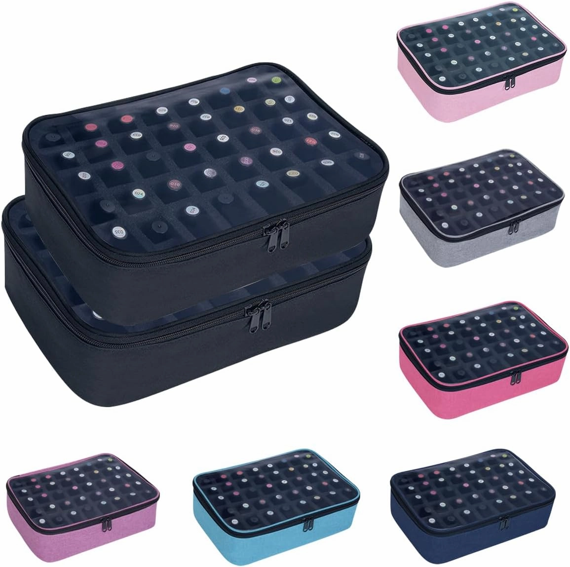 2 Pcs Small Clear Nail Polish Organizer Holds 80 bottles(15ml-0.5fl.oz) Nail Polish Case Multifunctional Nail Polish Bag Organizer, Cosmetic Travel Makeup Bags for Women Black