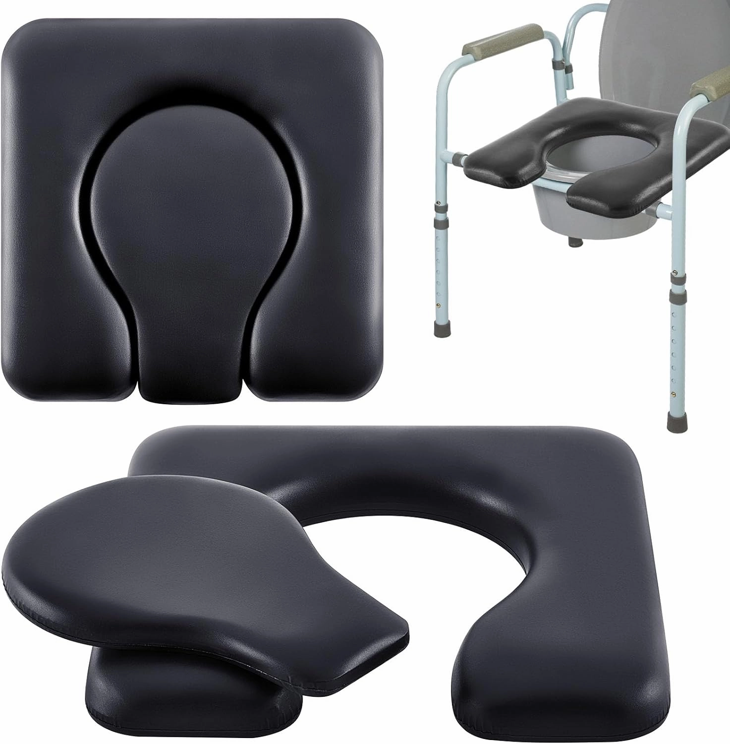 2 Pcs Toilet Seat Cushion for Seniors, PU Commode Chair Cushion Sponge Padded Soft Pad for Bedside Commode Seat C Shape U Shape for Elderly Wheelchair Pressure Relief