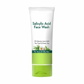 2% Salicylic Acid Face Wash for Women & Men with AHA, GreenTea, Chamomile & TeaTree - Face Wash for Oily Skin & Acne Prone Skin 100ml