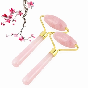 2 Set Premium Rose Quartz Face Roller Pink Massager for Face Neck Arms Crus Anti-Aging Restoring/Reduce Puffiness & Wrinkles Skin Tool for Facial Mask