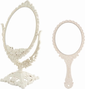 2PC Makeup Mirror Vintage Hand Mirror, Desk Vanity Mirrors with Double Sided for Home Bedroom, Hand Mirrors with Handle for Women Travel Small Vintage Purse (Oval)