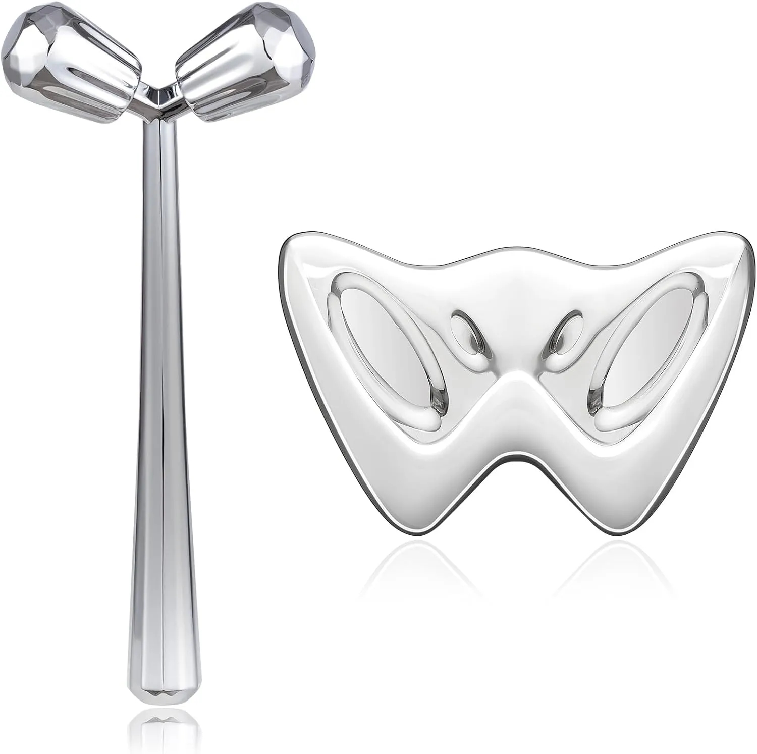 2PCS Gua Sha Cooling Facial Tool, Stainless Steel Massage Tool, Scraper Tool for Soft Tissue Physical Therapy Stuff, Guasha Beauty Tool for Body Eyes Neck, HD