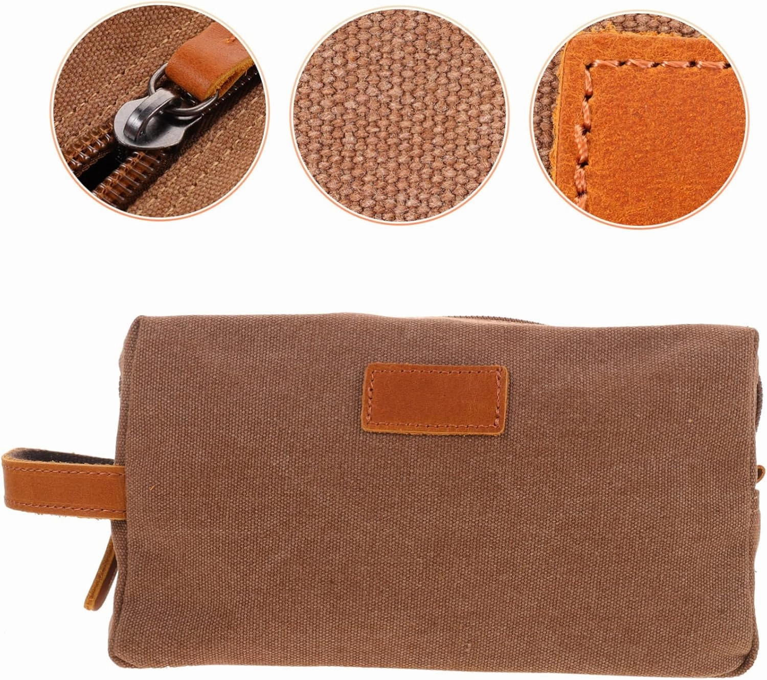 2pcs Canvas Practical Clutch Shaving Retro Storage Pouch Cosmetic Travel Kit Bag Makeup for Leather, Coffee, 10X13X24CM