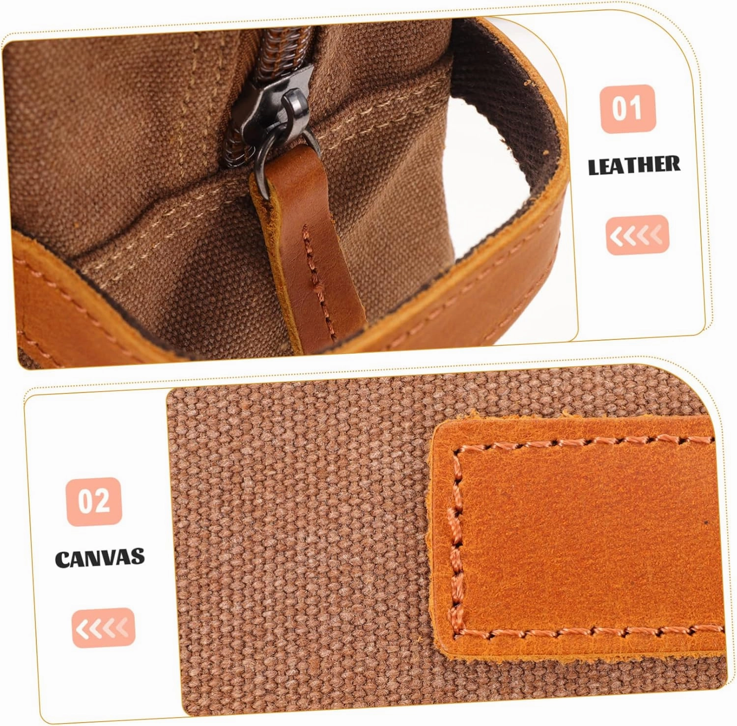 2pcs Canvas Practical Clutch Shaving Retro Storage Pouch Cosmetic Travel Kit Bag Makeup for Leather, Coffee, 10X13X24CM