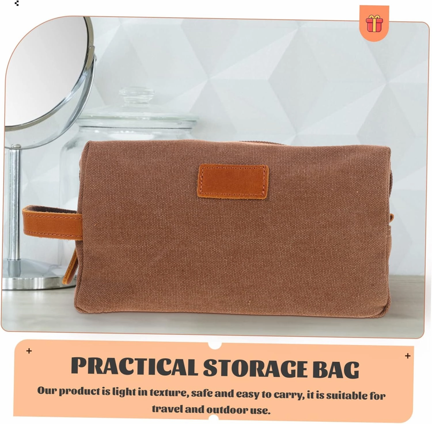 2pcs Canvas Practical Clutch Shaving Retro Storage Pouch Cosmetic Travel Kit Bag Makeup for Leather, Coffee, 10X13X24CM