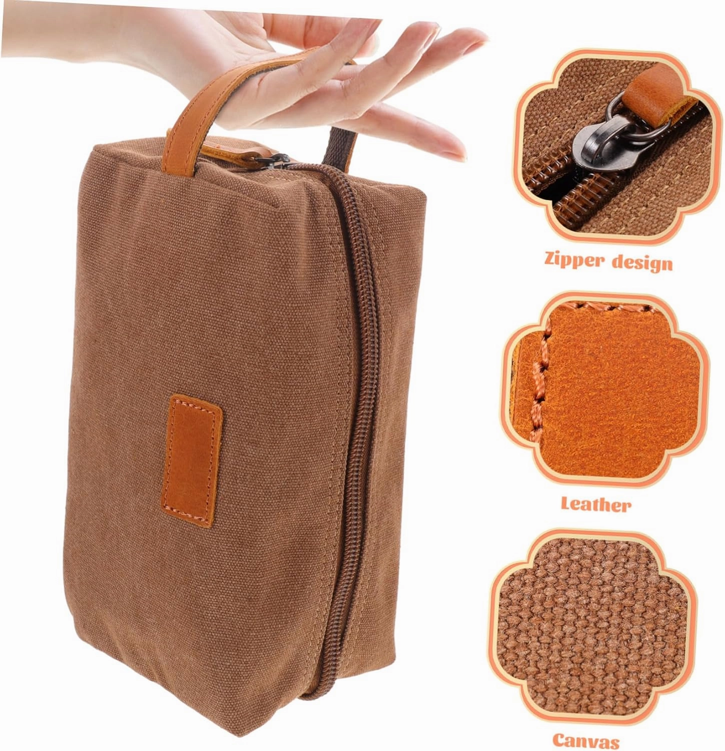 2pcs Canvas Practical Clutch Shaving Retro Storage Pouch Cosmetic Travel Kit Bag Makeup for Leather, Coffee, 10X13X24CM