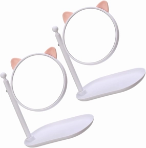 2Pcs Cat Ear Shaped Desktop Makeup Mirror Cute Cosmetic Mirror with Base for Bedroom Durable and Lightweight Design Stylish Decoration for Vanities and Dressing Tables