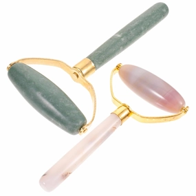 2pcs Jade Facial Massage Roller Skin Care Roller for Face Body Eyes Neck Portable Spa Tools for Unblocking Scraping and Massaging for All Skin Types