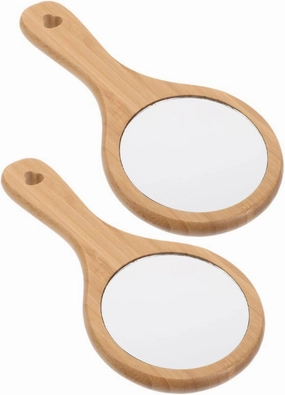 2pcs Portable Handheld Makeup Mirror with Stylish Design Lightweight Paddle Mirror for Travel Bathroom Salon and Personal Use Light Brown