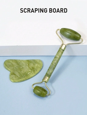 2pcs/Set Jade Beauty Massage Scraping Plate Set, Gua Sha Roller For Physiotherapy & Massage