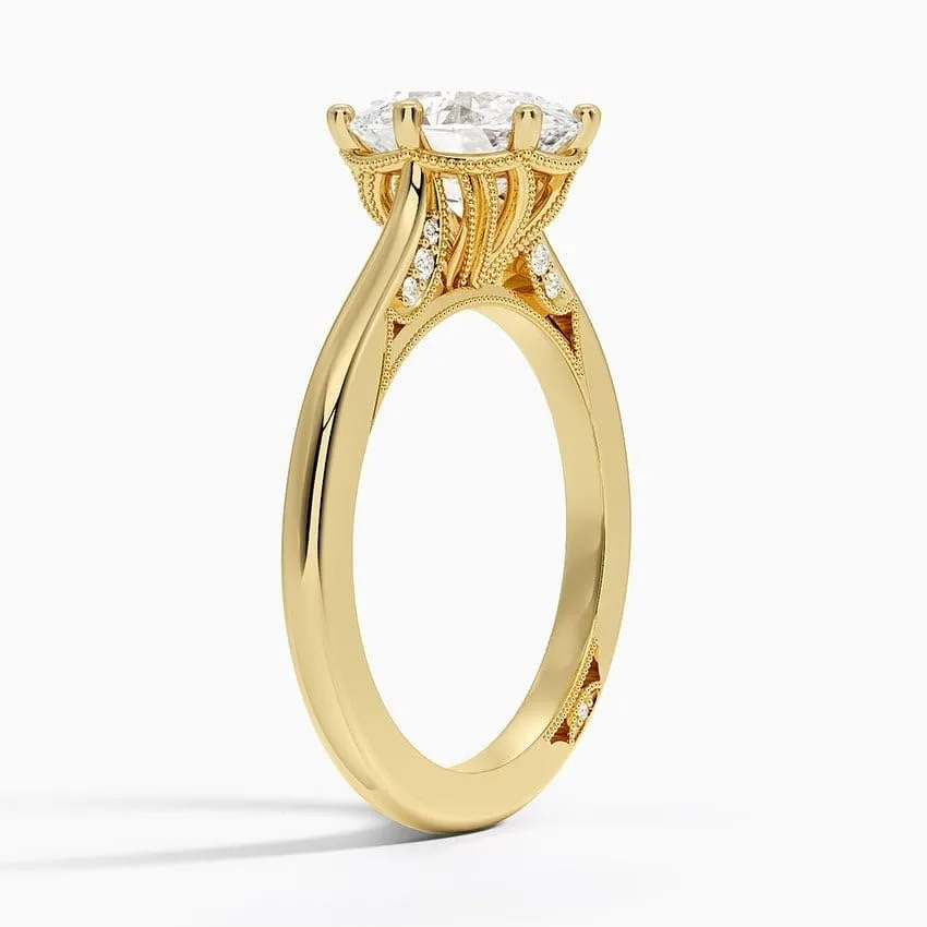 3 CT Oval Cut Cathedral Crown Moissanite Engagement Ring, Handmade Wedding Ring, Milgrain Tacori Promise Ring, Christmas Gift For Her In 10K/14K/18K Solid Gold & 925 Sterling Silver