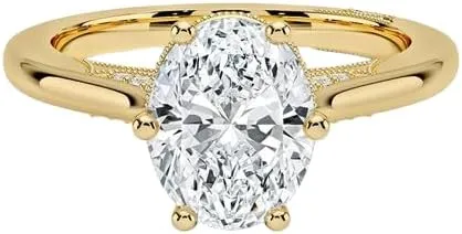 3 CT Oval Cut Cathedral Crown Moissanite Engagement Ring, Handmade Wedding Ring, Milgrain Tacori Promise Ring, Christmas Gift For Her In 10K/14K/18K Solid Gold & 925 Sterling Silver