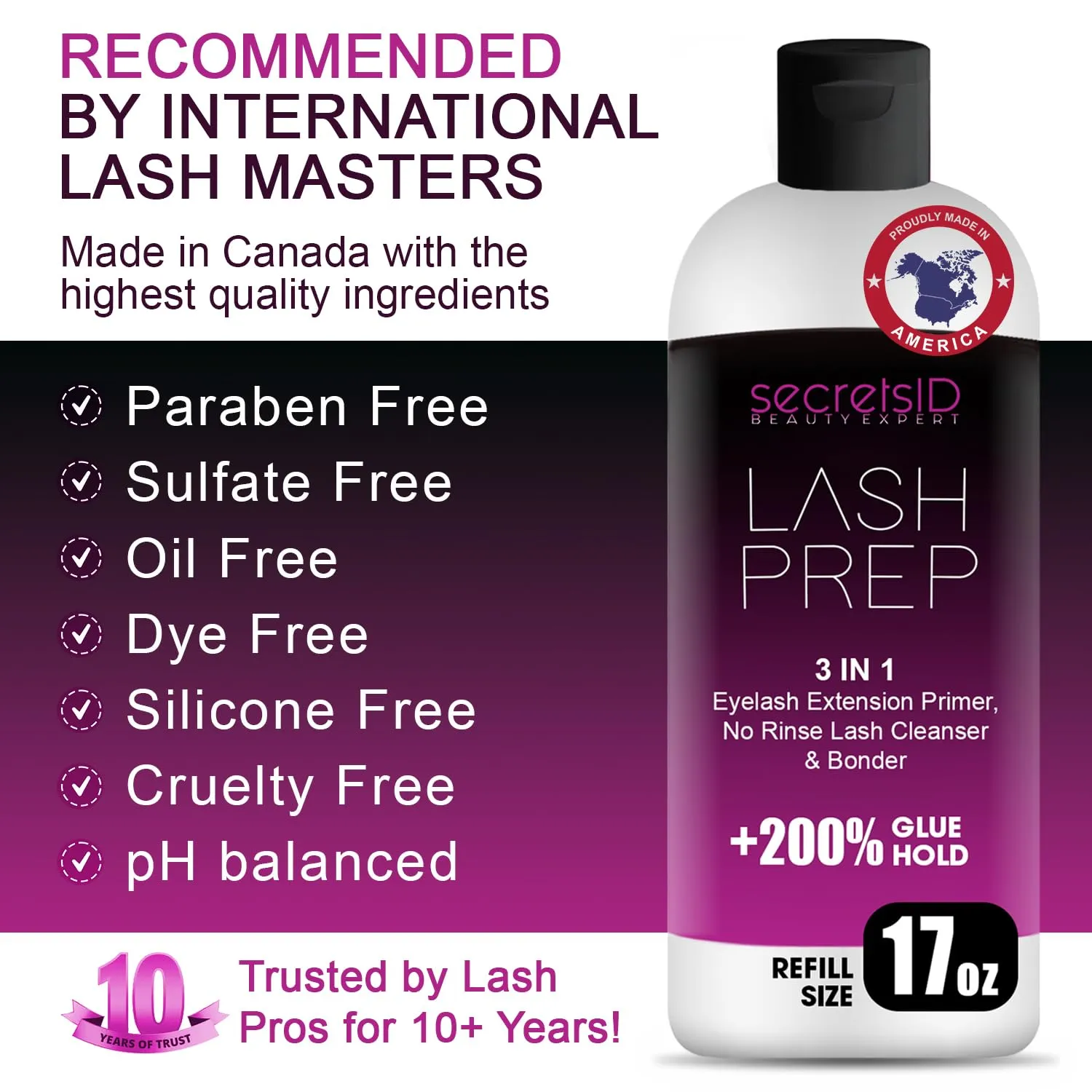 3 in 1 Eyelash Extension Primer Bulk 16 Oz - No Rinse Lash Cleanser and Bonder - Made in America Kit with 100 Wands for Lash Technicians and Brow Stylists for Optimal Retention - Fragrance Free