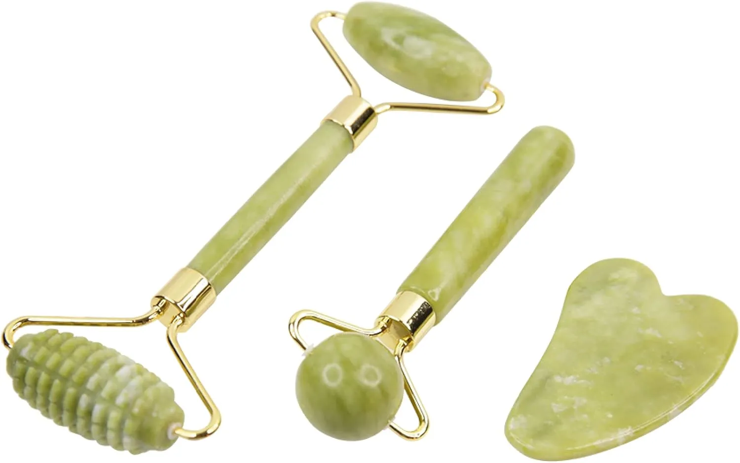 3-in-1 Jade Gua Sha and Face Roller Set, Face Massage Tools for Skin Head Body Shoulders Muscle, Facial Treatment Skin Tool for Puffy Eyes Saggy Skin and Tired Muscles (Plain)