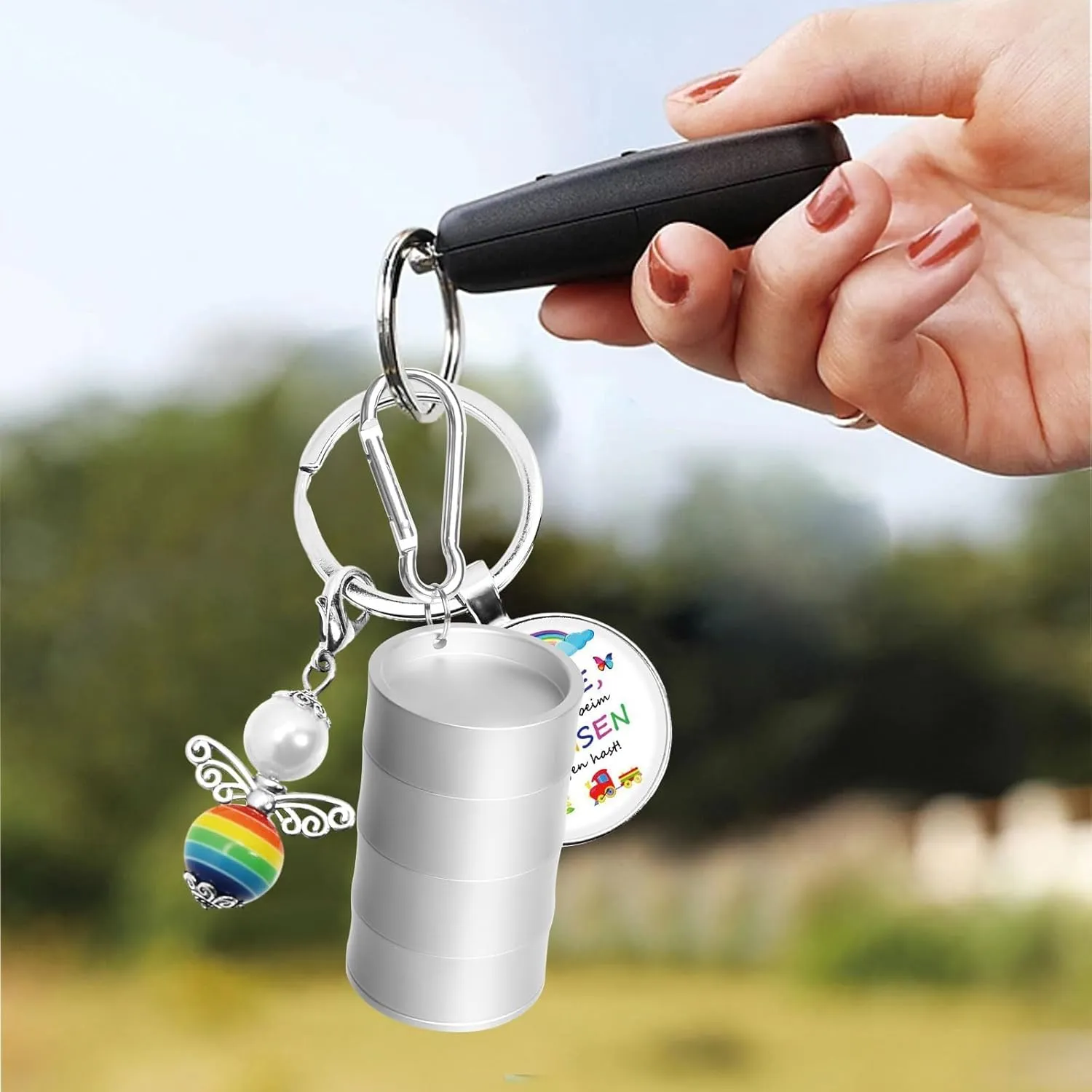 3-Tier Traveling Jewelry Holder Keychain, Backpack Jewelry Ring Keeper Keychain for Earrings, Necklaces, Wedding Ring Holder Keychain for Gym Sports Bag, Silver