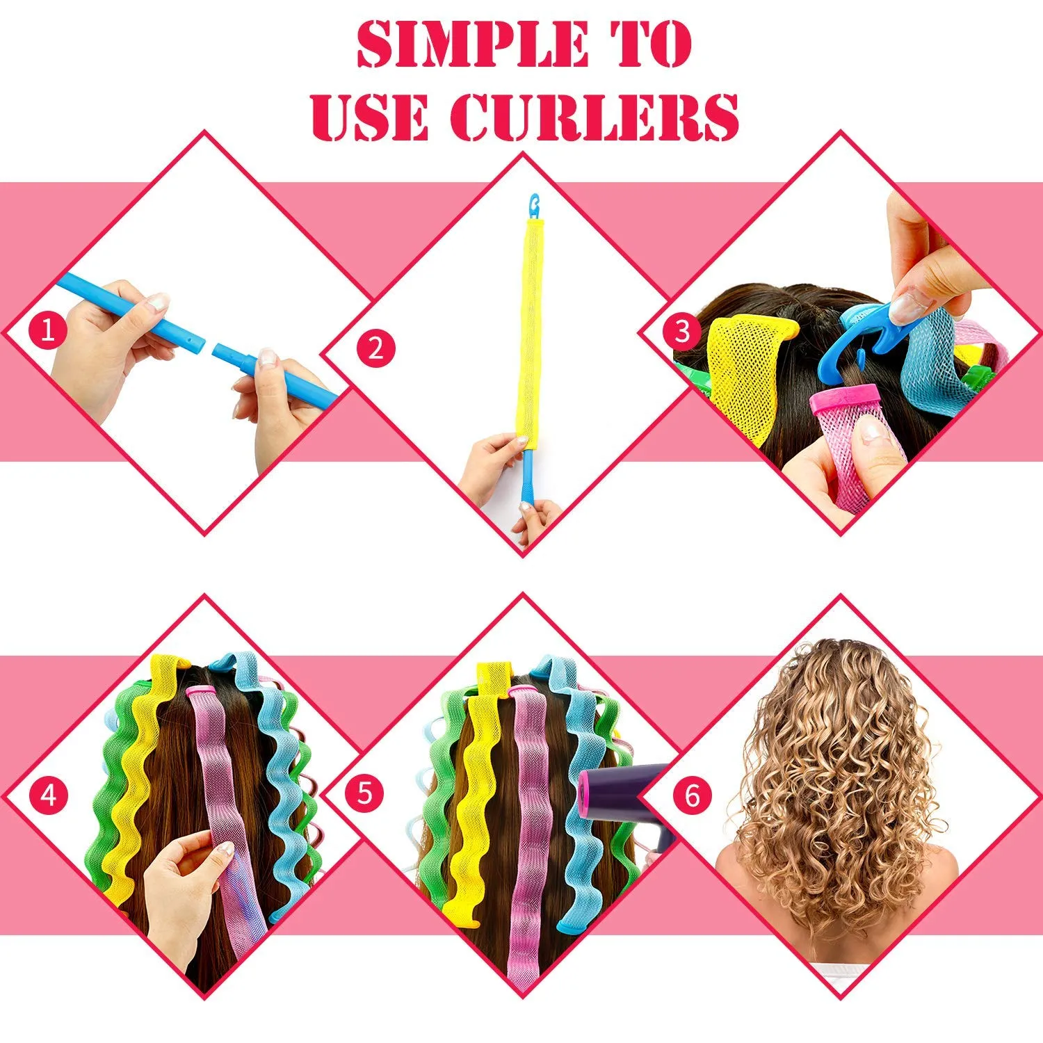 30 Pieces Heatless Waves Curlers Spiral Curls Styling Kit No Heat Hair Waver Spiral Curlers Rollers with 2 Pieces Styling Hooks for Most Hairstyles (30 cm)