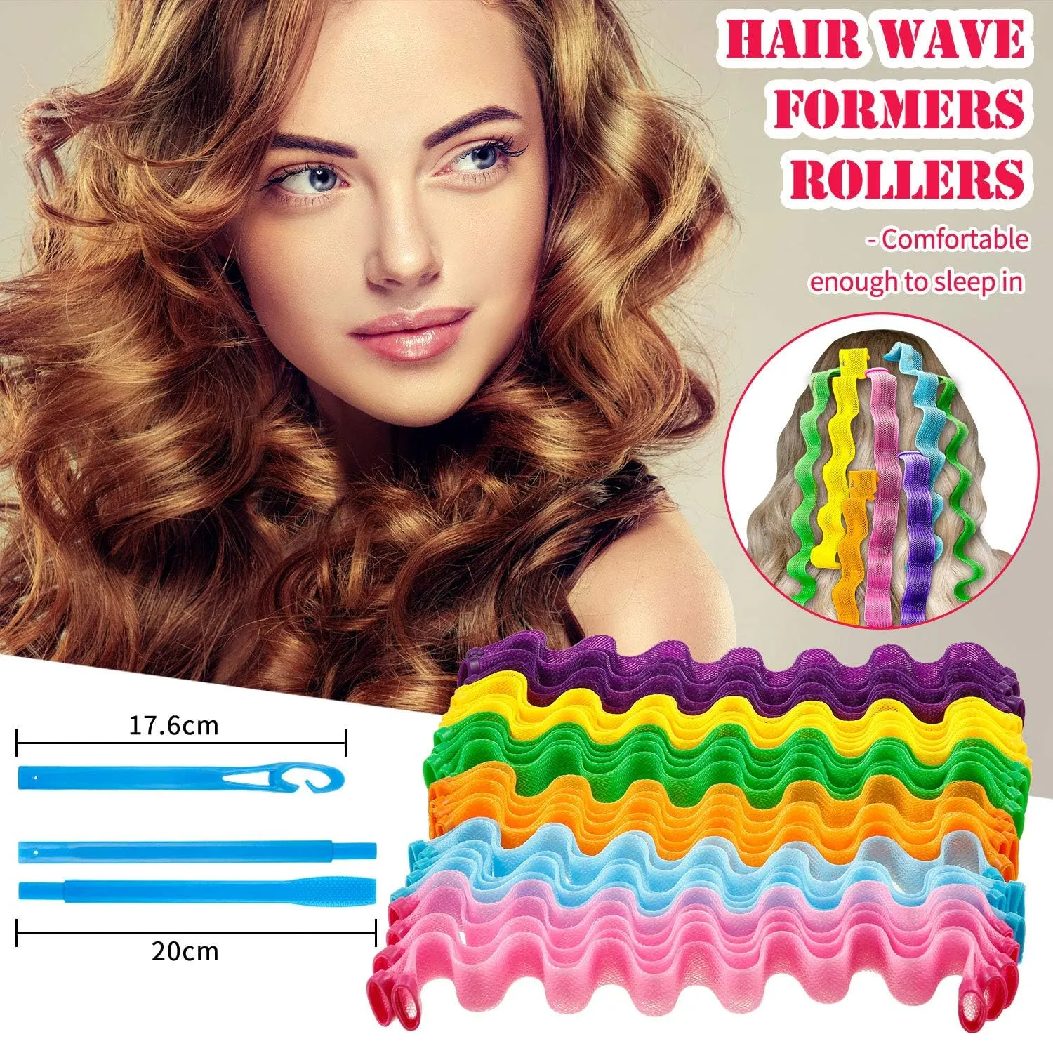 30 Pieces Heatless Waves Curlers Spiral Curls Styling Kit No Heat Hair Waver Spiral Curlers Rollers with 2 Pieces Styling Hooks for Most Hairstyles (30 cm)