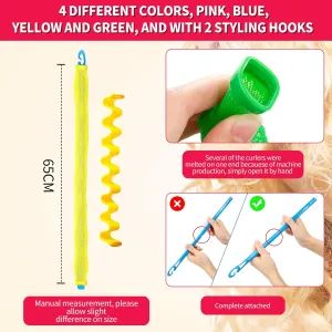 30 Pieces Heatless Waves Curlers Spiral Curls Styling Kit No Heat Hair Waver Spiral Curlers Rollers with 2 Pieces Styling Hooks for Most Hairstyles (65 cm)