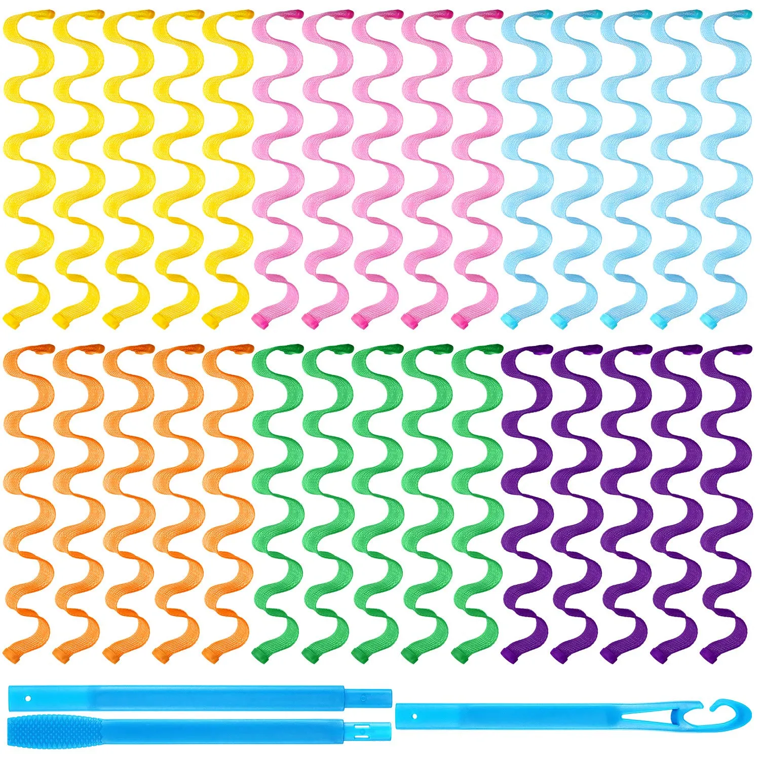 30 Pieces Wave Spiral Curlers Kit, No Heat Rollers with Hooks for Long Hair Styling - All Hairstyles (50 cm/ 19.68 Inch)