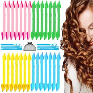 31 Pieces Hair Curlers, Spiral Curls Styling Kit(18 in/45cm), Heatless Hair Rollers, No Heat Wave Hair Curlers with Styling Hooks & liner wig cap for Most Kinds of Hairstyles