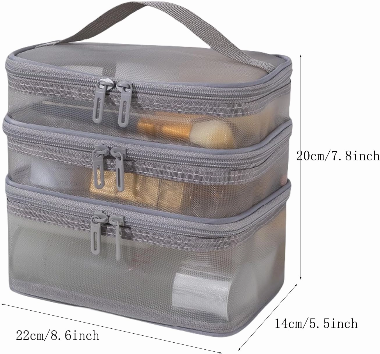 3 Layer Travel Cosmetic Bags for Women Portable Large Makeup Case Bag Organizer Mesh Toiletry Bag Grey