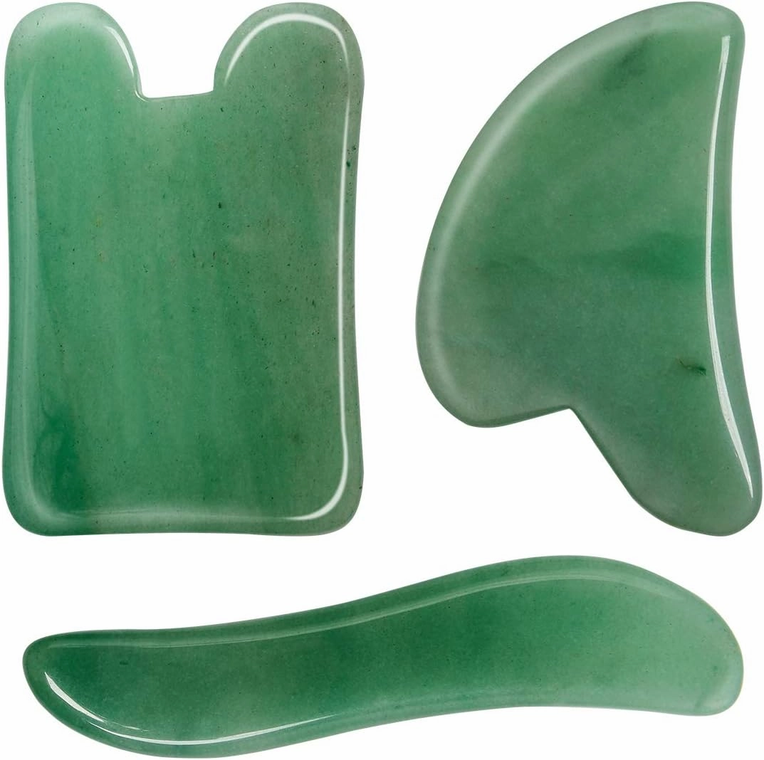 3 Pack Jade Gua Sha Scraping Massage Tool, Natural Board for Face and Body, Facial Lifting Tool Lift The Skin, Relax Muscles, Relieve Stress, Improve Blood Circulation Metabol
