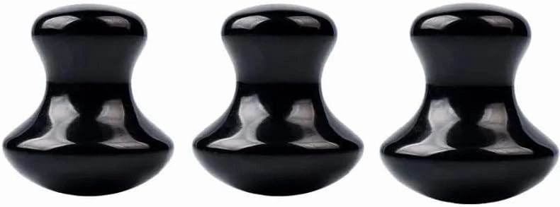 3 Pc Jade Mushroom Shape Tool Natural Rose Quartz Jade Stone Gua Sha Facial Eye Neck Skin Scraper SPA Relax Foot Care,Black