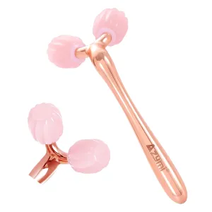 3D Jade Roller, Azymi Natural Rose Quartz Face Roller Guasha Tool for Facial Jawline Scraping/Skin Firming & Reduce Wrinkle& Puffy Eyes/Relieve Body Tension