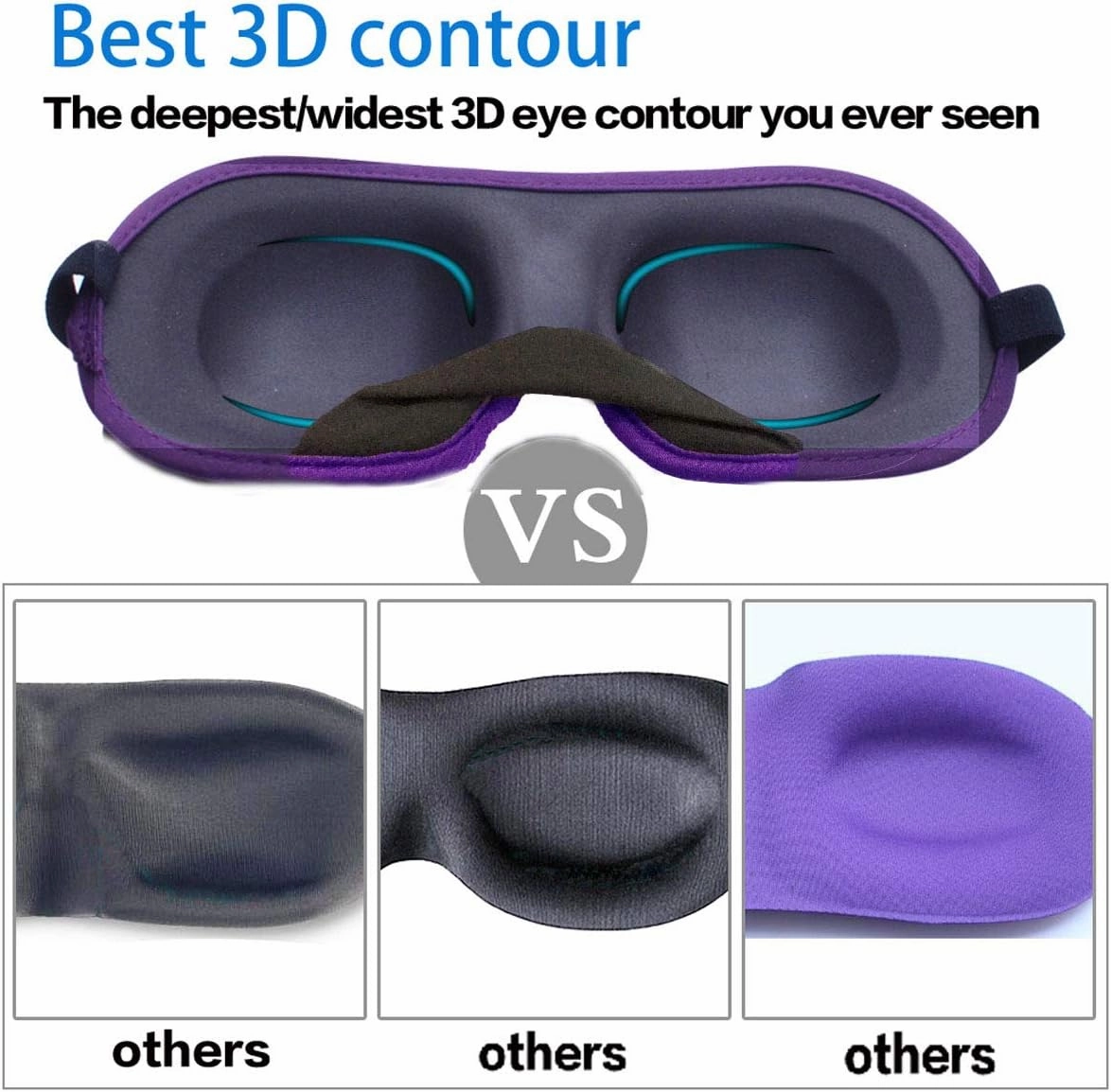 3D Eye mask for Sleeping,Machine Washable, Sleep Mask for Women, Blinder Blindfold Airplane (Black Purple)