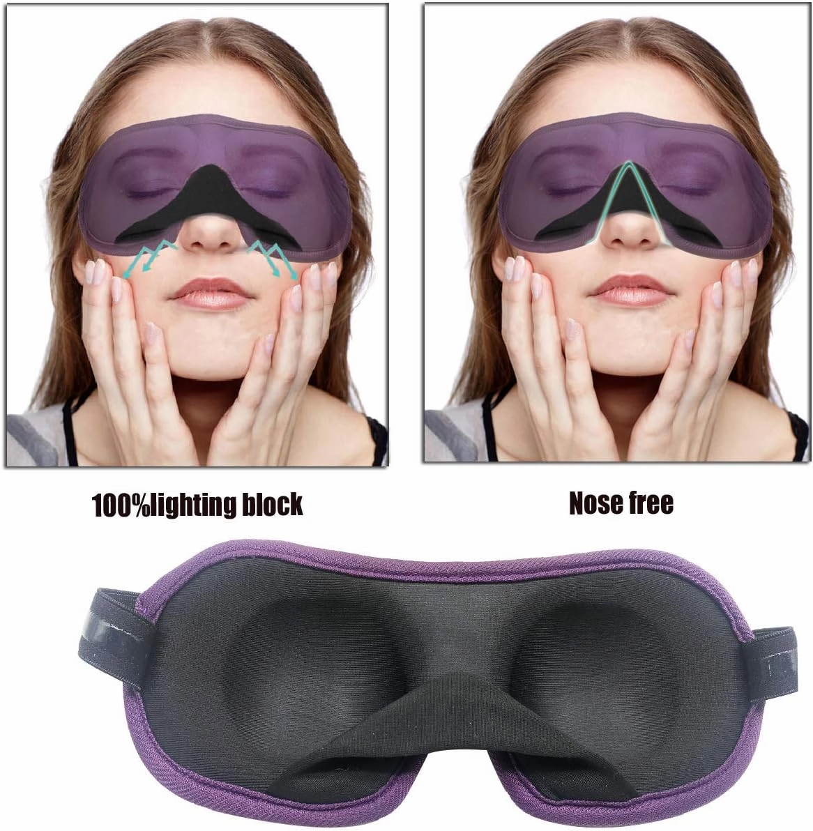 3D Eye mask for Sleeping,Machine Washable, Sleep Mask for Women, Blinder Blindfold Airplane (Black Purple)