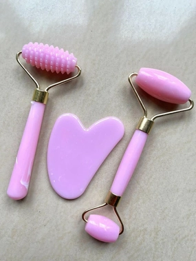 3pcs Set Resin Roller Massager for Face Body Gua Sha Face Roller Facial Massager,Rose Red