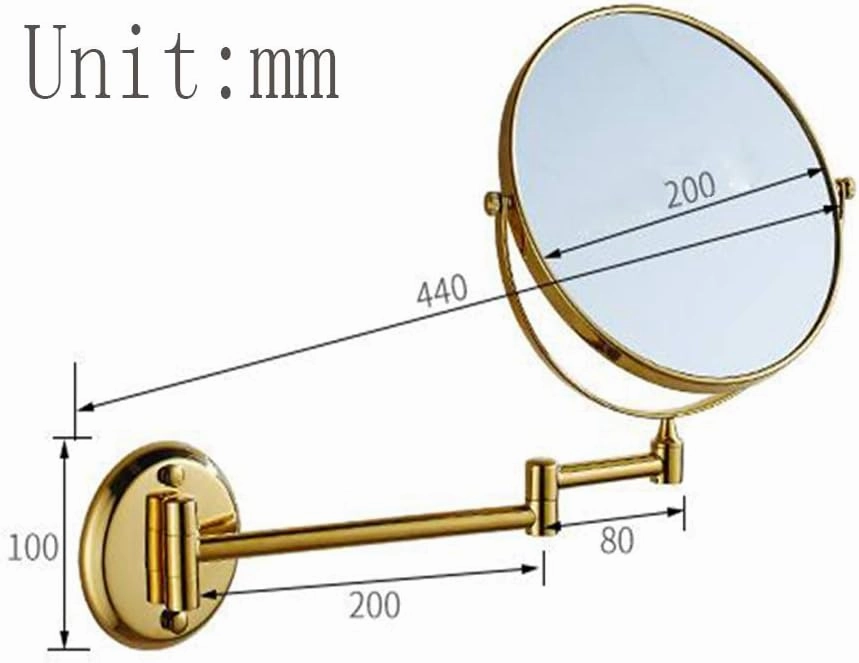 3X Magnification Makeup Vanity Mirror,Two-Sided Wall Mounted Cosmetic Mirror 360°Swivel Extendable Bathroom Mirror,Black(Gold)