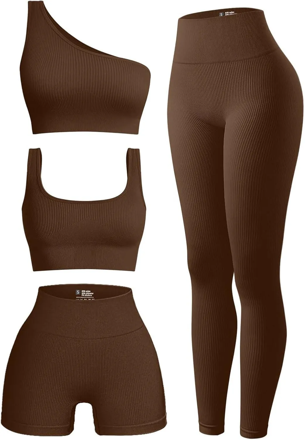 4 Piece Workout Sets For Women Ribbed Leggings Clothes Yoga Sets Active Wear Matching Work Out Sets Gym Pilates Outfits