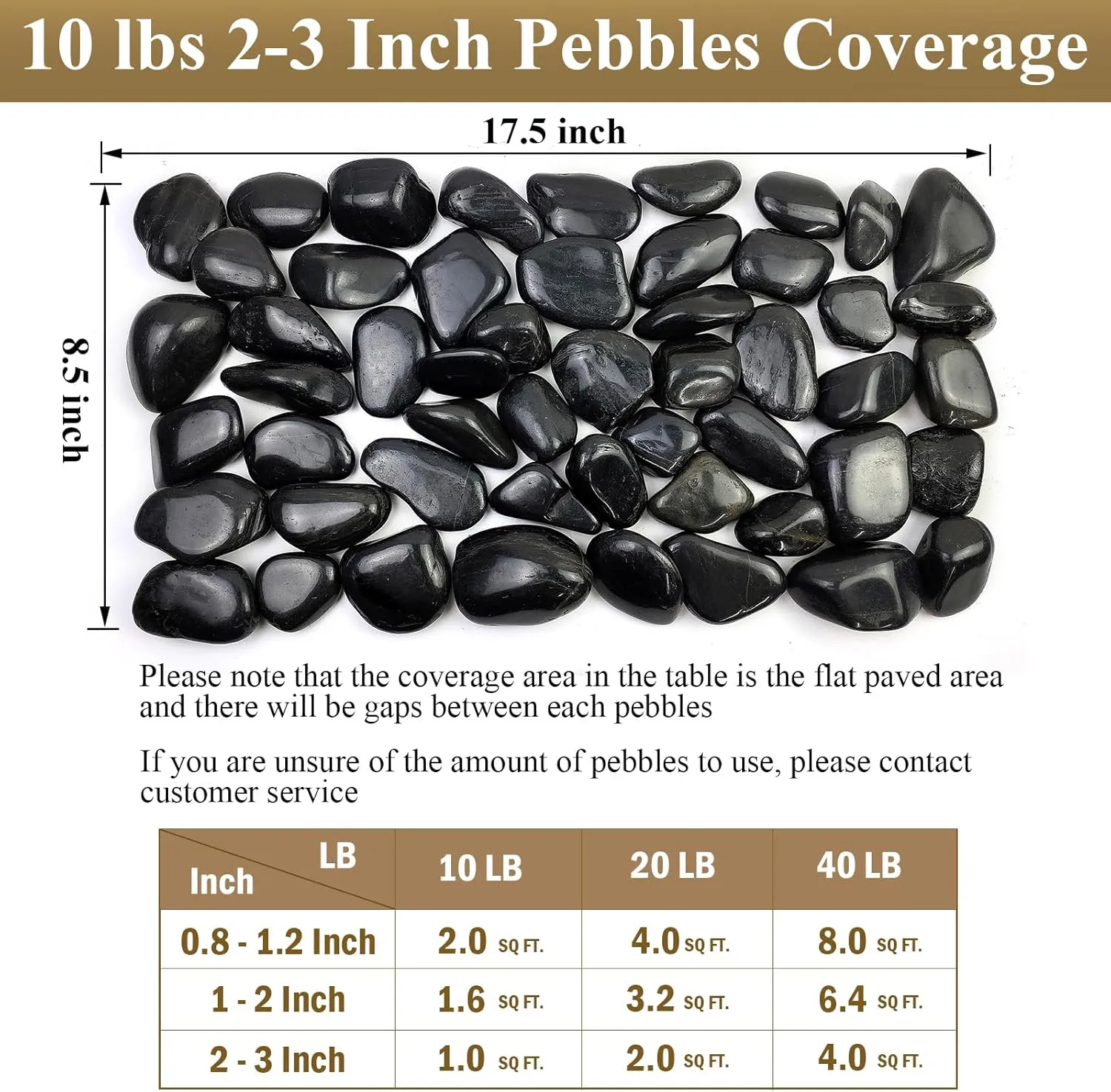 40lbs Black River Rocks - 2-3 inch Pebbles for Indoor Plants, Large Decorative Stones for Planters, Aquarium, Fish Tank & Garden