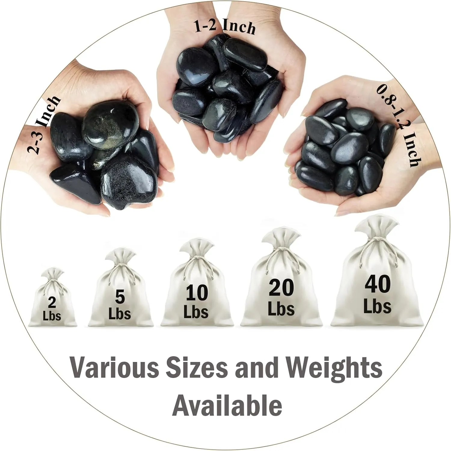 40lbs Black River Rocks - 2-3 inch Pebbles for Indoor Plants, Large Decorative Stones for Planters, Aquarium, Fish Tank & Garden