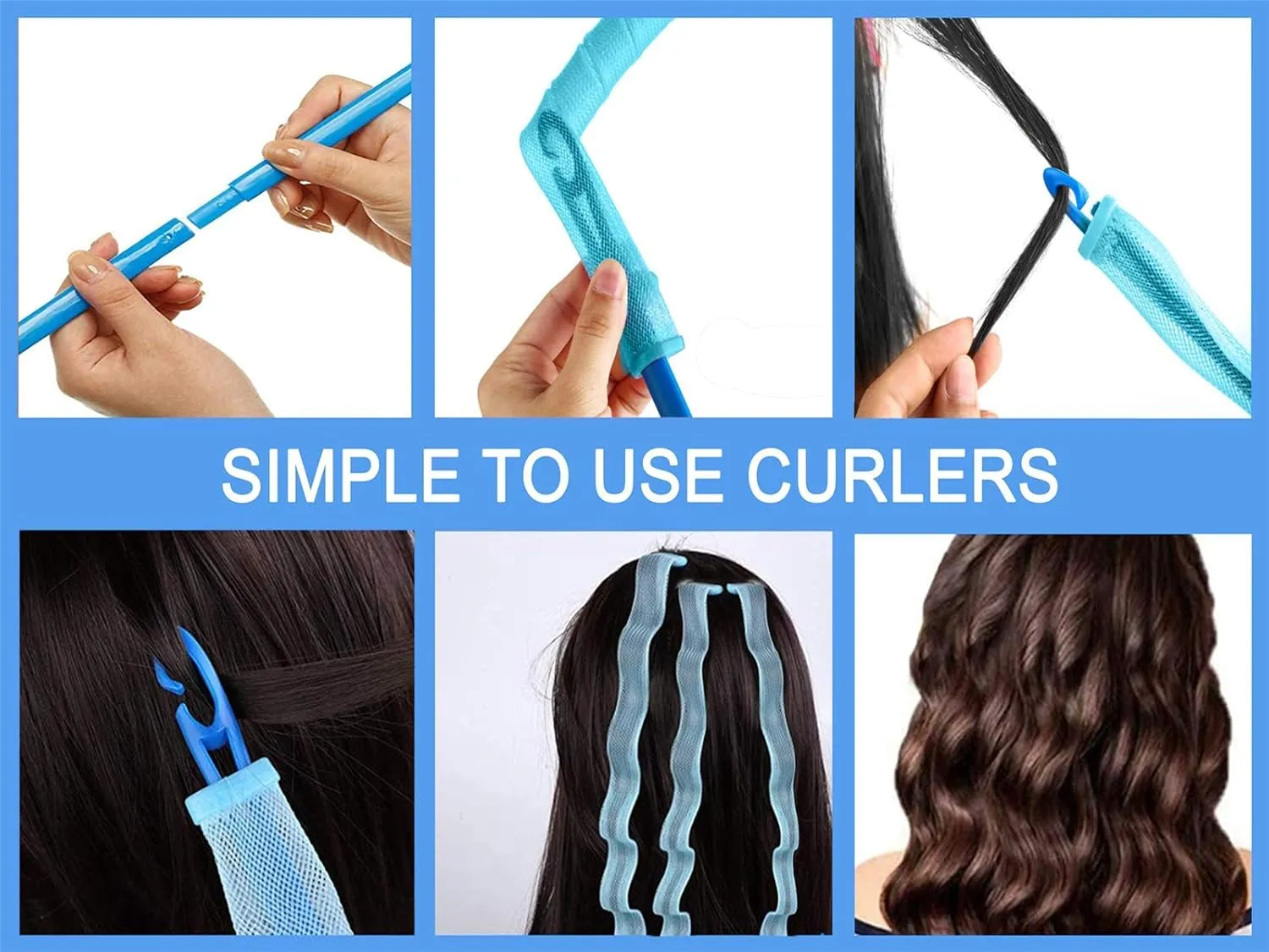 40PCS Hair Curlers Heatless Magic Hair Rollers Wave and Spiral Two Styles Formers(12inches) with 4PCS Styling Hooks Kit DIY Hair Curlers No Heat Damage for Most Hairstyles Short and Medium Hair