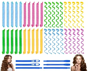 40PCS Hair Curlers Heatless Wave and Spiral Two Styles Formers(22inches) with 6PCS Styling Hooks Magic Hair Rollers No Heat Damage for Women and Kids’ Medium and Long Hair (22inch)
