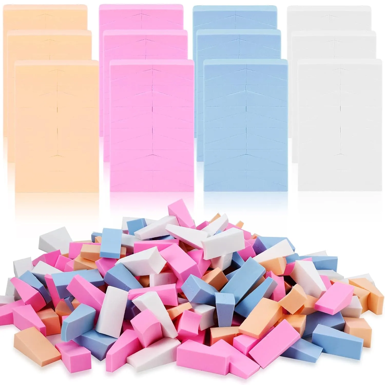 480 Pieces Makeup Wedges Sponges Cosmetic Triangle Makeup Sponges for Foundation Mini Applicator Latex Tools Accessories Powder Liquid Eye Shadow, 4 Colors