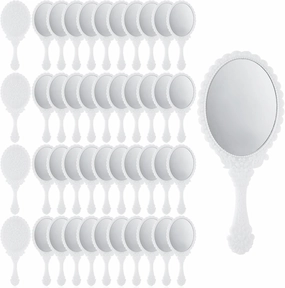48 PCS Vintage Handheld Mirror with Handle White Hand Held Mirrors with Handle Plastic Small Handheld Mirror Portable Cute and Princess Hand Held Mirrors Compact Travel Mirror for Makeup