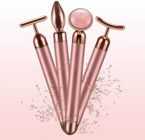 4 in 1 Vibrating Rose Quartz Face Roller, Pink