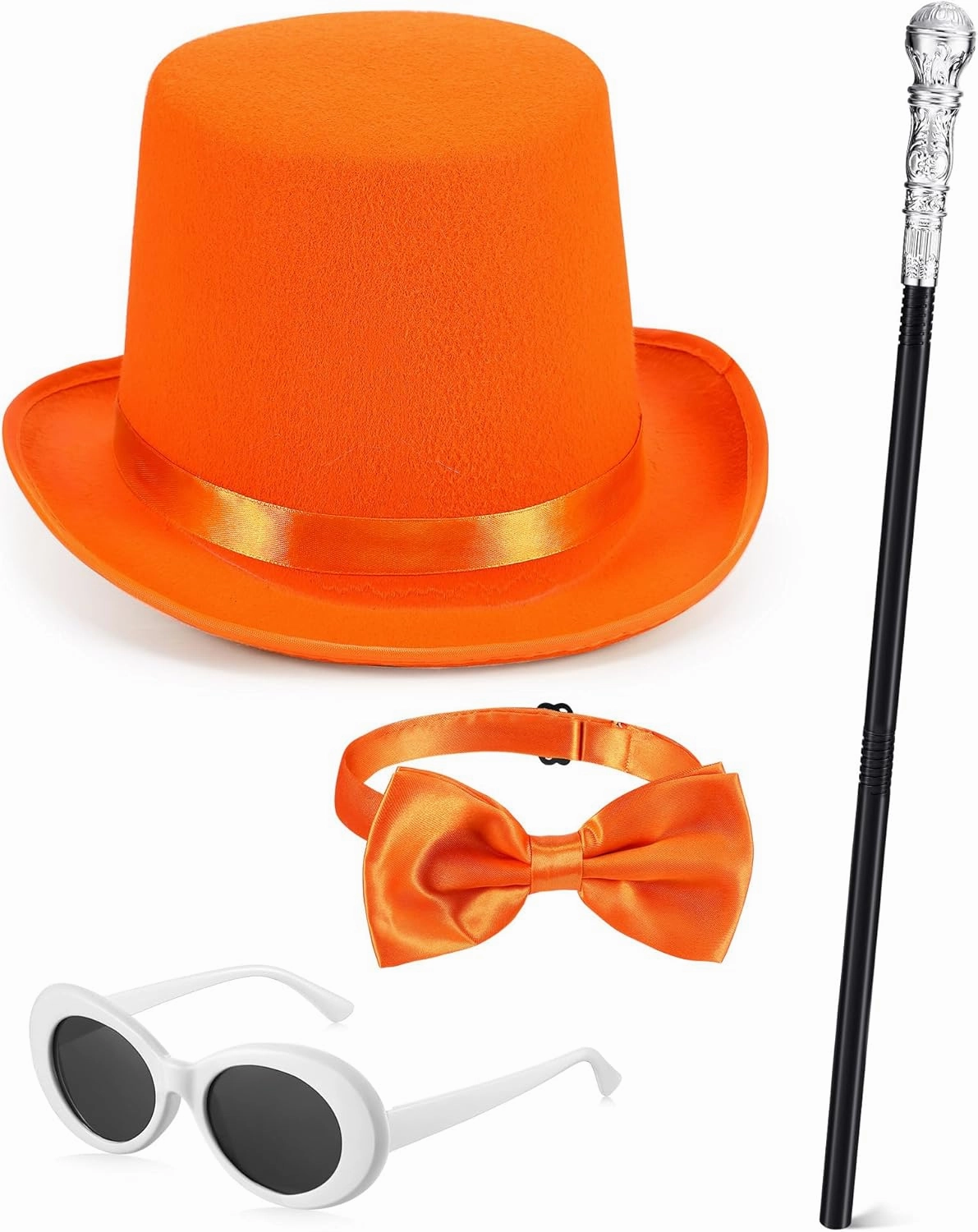 4 Pcs Adult Top Hat Set with Canes Bow Tie Retro Sunglasses Halloween Cosplay Costume Accessory