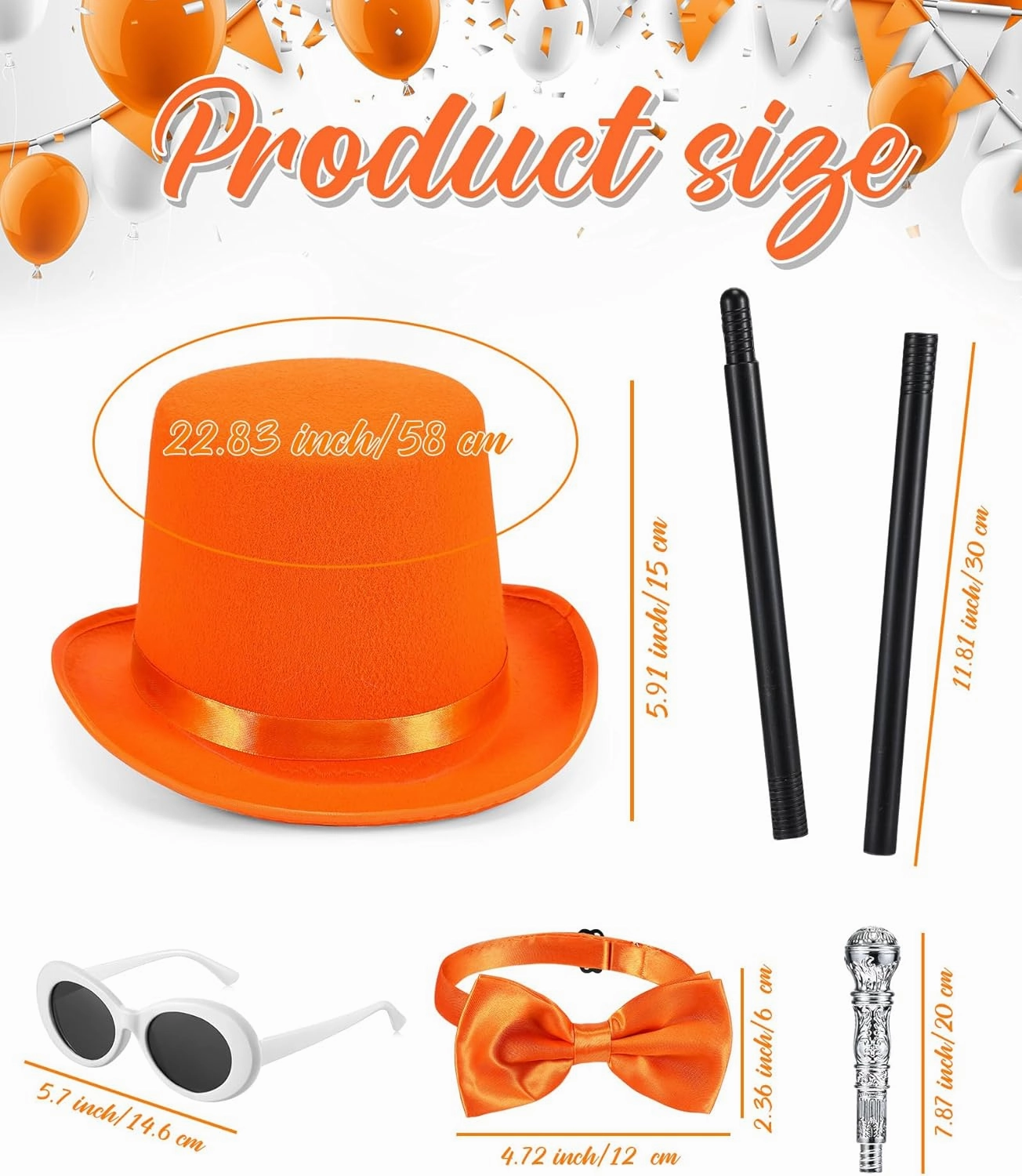 4 Pcs Adult Top Hat Set with Canes Bow Tie Retro Sunglasses Halloween Cosplay Costume Accessory