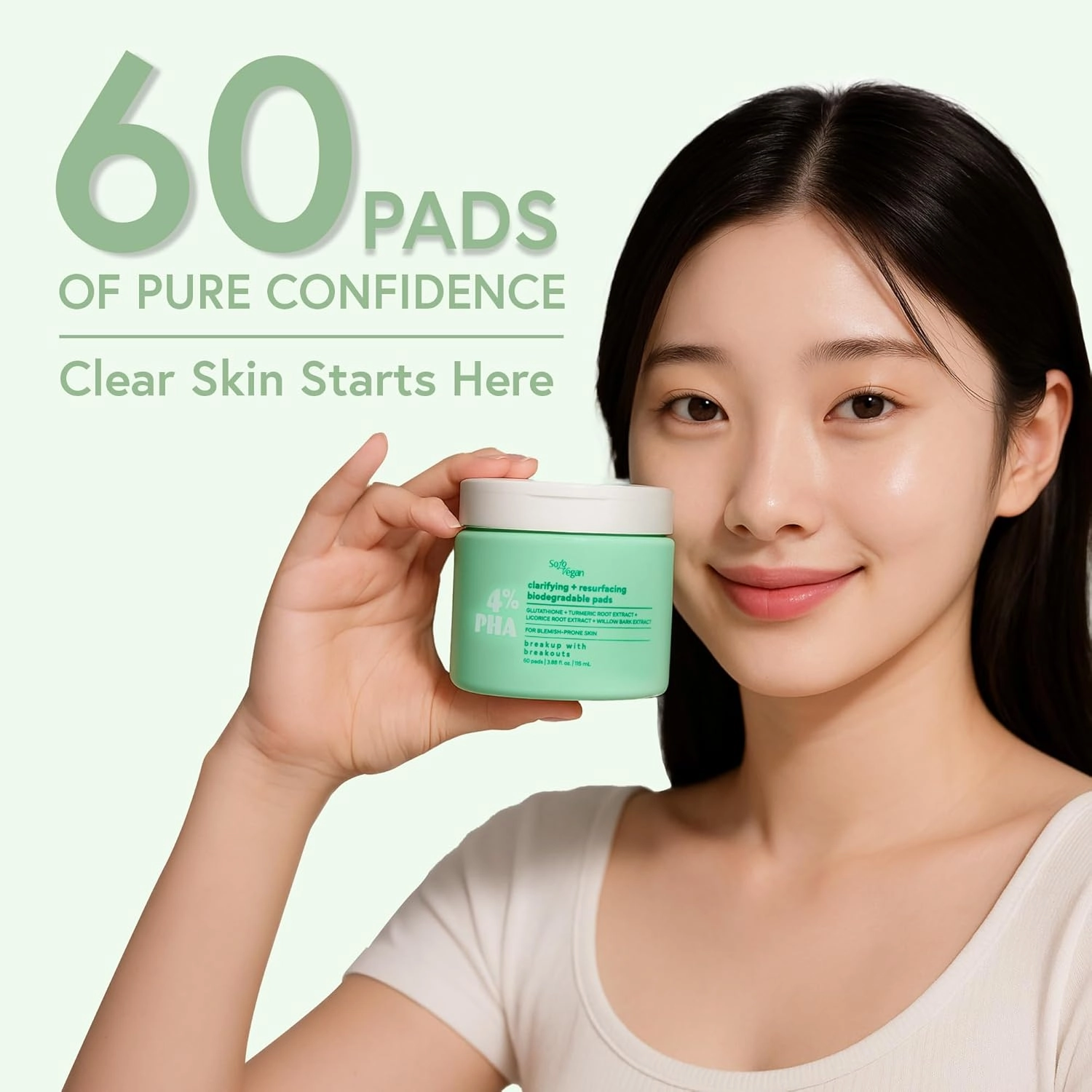 4% PHA Toner Pads | Vegan Korean Skincare for Sensitive, Acne-Prone Skin, Before Makeup, Morning Routine Selfcare, (Toner Pads, 60 ct)