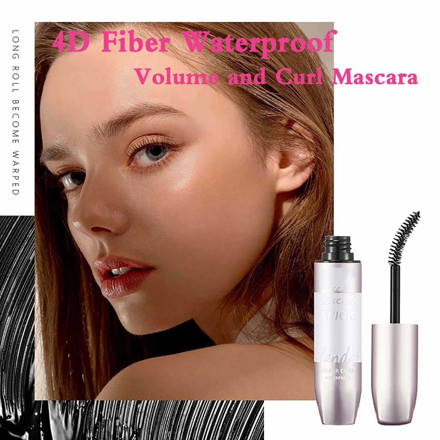 4D Fiber Curl Long Lasting Waterproof Mascara, Lengthening, Volume and Curl, No Clumping & Smudge, Black/Brown, 8g