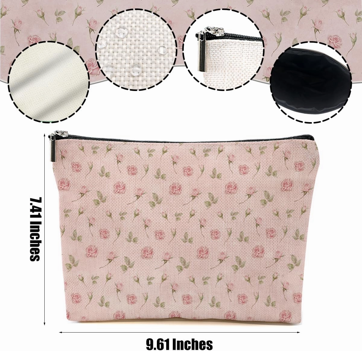 4pcs Pink Vintage Roses Floral Makeup Bag, Pink Coquette Roses Flower Cosmetic Bag Rose Gifts for Women Female Girls Sister BFF Nature Lover, Travel Zipper Pouch Christmas Thanksgiving Birthday Gifts