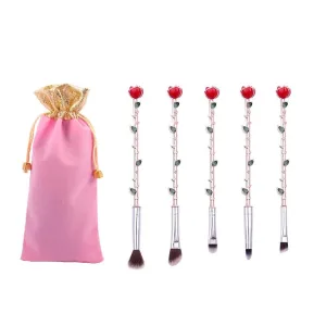 5 Pcs Beauty Eye Shadow And The Beast Rose Flower Shape Makeup Brushes Set Artists With Gift Bag For Daily Makeup (Rose Gold)