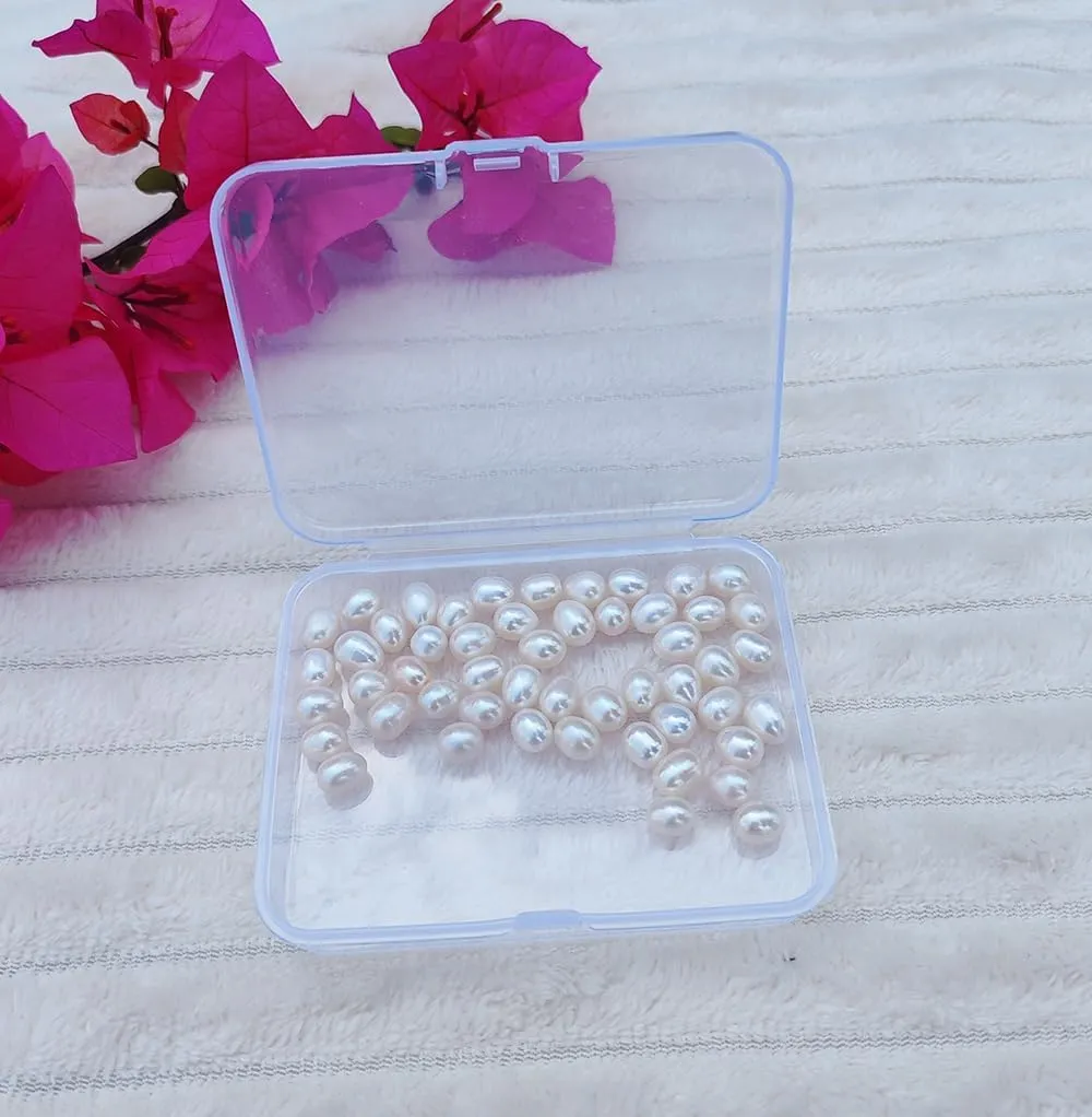 50 Pcs Freshwater Pearl Beads for Jewelry Making Natural Genuine Real Freshwater Cultured Pearls Perforated Oval Pearl Beads Loose Gemstone Bead Crafts Gift for Women (White 8-9 mm Perforated)